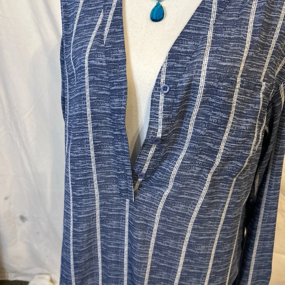Blue and White Striped‎ Swim Coverup with V-Neck - Picture 2 of 5